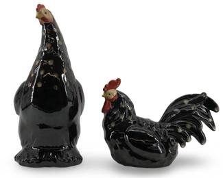 (2pc) Large Ceramic Black Roosters Kitchen Decor
