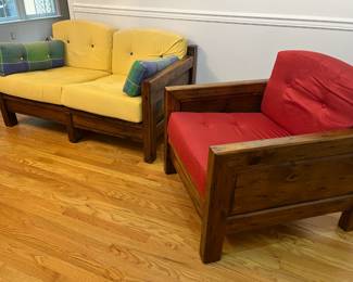 Wooden Loveseat and Armchair 