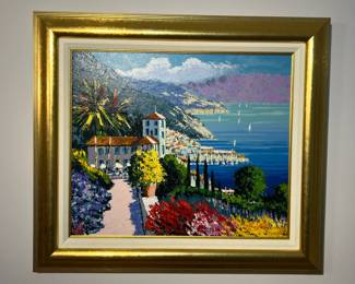 Hand embellished serigraph on canvas "Via Fiore" by Kerry Hallam (with COA)