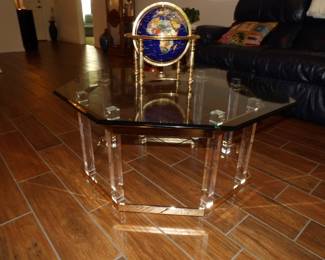 Charles Hollis Jones Mid Century Brass and Lucite Octagonal Coffee Table
