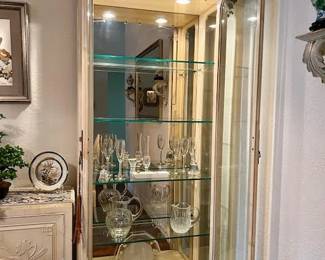 Gorgeous Henredon Faux Goatskin Finish lighted cabinets