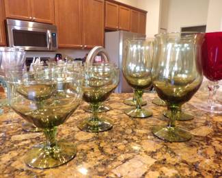 Vintage green wine and champaign glasses