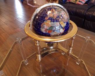 Blue&nbsp;Lapis&nbsp;Gemstone&nbsp;Globe&nbsp;with Gold Stand and Compass