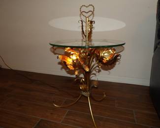 Mid Century Modern Maison Lotus Lighted Glass Topped Side Table