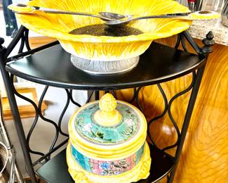Ceramic sunflower bowl with serving utensils, ceramic home, decor, ceramic bowl with mushroom details🌻 