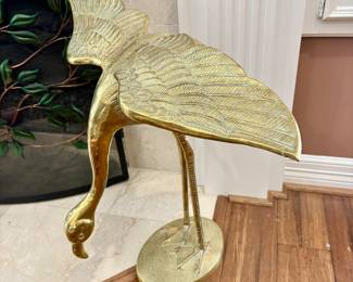 Large floor standing brass flamingos