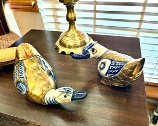 Pair of Tonola brass and pottery ducks