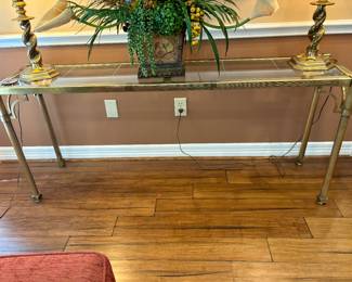 Long brass/glass entry table