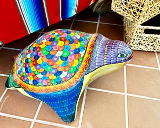 Large painted ceramic turtle