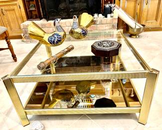 Brass double shelf coffee table