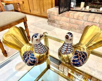 Pair of Tonola brass and pottery doves