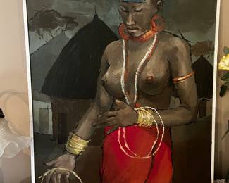 LARGE  OIL ON CANVAS, VERY WELL DONE IN A UNIQUE STYLE.  SIGNED A M RIZVI