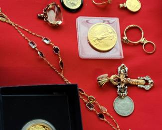 Assorted Gold jewelry and coins 