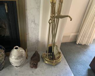 . . . brass fireplace tool set