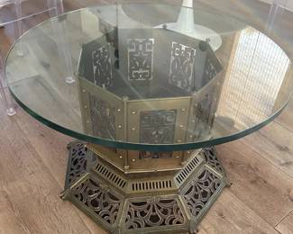 29.5" diameter by 18.5" height - nice thick glass top - use as a side table or cocktail table.