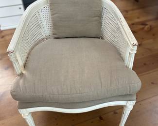 Brand new linen upholstery on vintage cane chair - one of a kind