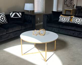 Charcoal Velvet-like Tufted Sofa w/ Nailhead Accent and Stainless Base x 2