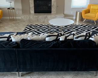 Black and White Area Rug, Media Center, Sectional Sofa (3-pc), Faux Marble and Gold Based Coffee Table