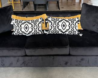 Charcoal Velvet-like Tufted Sofa w/ Nailhead Accent and Stainless Base x 2