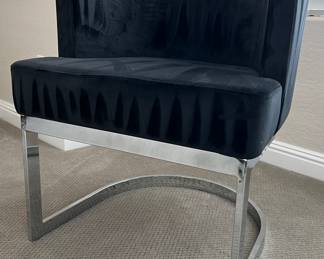 Black Velvet-like Barrel Chair w Stainless Base pair