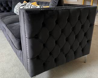 Charcoal Velvet-like Tufted Sofa w/ Nailhead Accent and Stainless Base x 2
