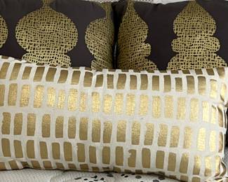 Painted Gold and Ivory Pillows, Gold and Black Pillows pr
