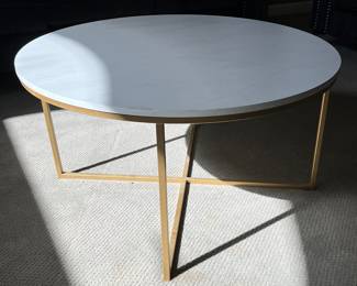 Round Faux Marble and Gold Coffee Table