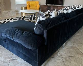 Black and White Area Rug, Media Center, Sectional Sofa (3-pc), Faux Marble and Gold Based Coffee Table