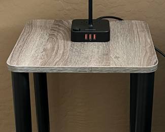 Furinno End Table, Mini Lamp w Outlets/Charging Station