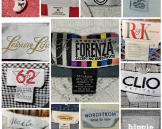 Collage of vintage labels on clothes found at this sale.