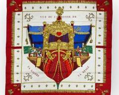 HERMES PARIS Vue Du Carrosse De La Galere La Reale Silk Scarf Red/White/Gold
