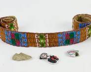 Rare Antique Native American Beaded Colorful 30 Inch Belt, Spear Head Arrow, Beaded Ring Size 8.5, & Pin

