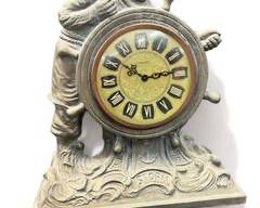 Vintage Brass Figural Mantel Clock Fisherman A Storm
