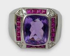 Mens Fine Sterling Silver Amethyst Gemstone Statement Ring Size 11
