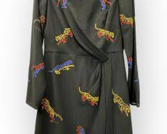 KAREN MILLEN Black Chiffon Dress with Embroidered Rainbow Tigers. Sz 6
