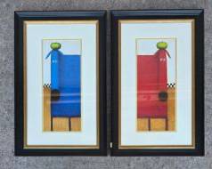 2 Daniel Patrick Kossler Blue & Red Dog Framed Lithographs
