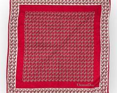 CHRISTIAN DIOR Silk Red/White Signature DIOR Scarf.
