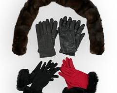 Ladies Vintage Accessories Lot! WILLIAM ROSENDORF FURRIER WASHINGTON D.C. Chocolate Mink Stole. Black Leather Gloves with Real Fur Lining, Sz 7. Black Textured Leather Gloves, Sz Large. LORD & TAYLOR Lambswool/Cashmere Blend, Red Knit Gloves with Black Fox Fur Trim. Sz O/S. ST. MICHAEL MARKS & SPENCER Black Acrylic Gloves. Sz O/S
