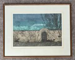 Beautiful Atmospheric Silkscreen Print With Scene of Garden Wall. Pencil signed.
