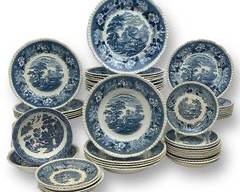 Fine Wedgwood and Adams Cattle Scenery Blue China Plates, Bowls, and Saucers ironstone Transferware
