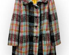UNBRANDED Vintage Double-Breasted, Wool Plaid Swing Coat. Blue/Pink/Black/Multi
