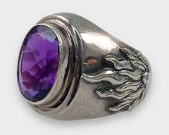 Fine Mens Sterling Silver Amethyst Flame Statement Ring Size 11
