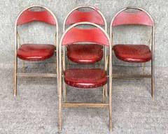 4 Art Deco MCM Mid Century Modern Wood and Leather Folding Chairs
