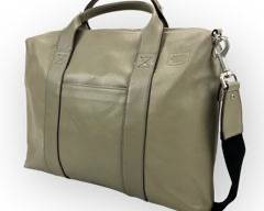 JACK SPADE WARREN STREET NEW YORK Taupe Leather Briefcase with Heavy Canvas Shoulder Strap
