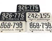 Five vintage 1960s Virginia Enamel License Plates Hippie Time!
