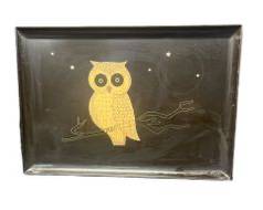 Couroc of Monterey large OWL inlay rhinestone stars mid-century modern 12.5 x 1 MCM MID CENTURY MODERN
