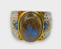 Fine Mens Sterling Silver Labradorite & Gemstone Statement Ring Size 11
