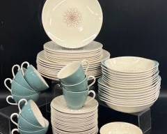 Fine Royal Doulton Desert Star D6430 China Dinner Plates, Salad Plates, Bowls, Tea Cups, and Saucers Automic MCM Mid Century Modern Style
