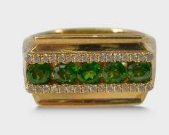 Fine Gilt Sterling Silver Green Gemstone Statement Ring Size 11
