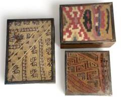  Antique Peruvian Sterling Silver Trinket Boxes Lined Wood, Glass, Antique Textiles
